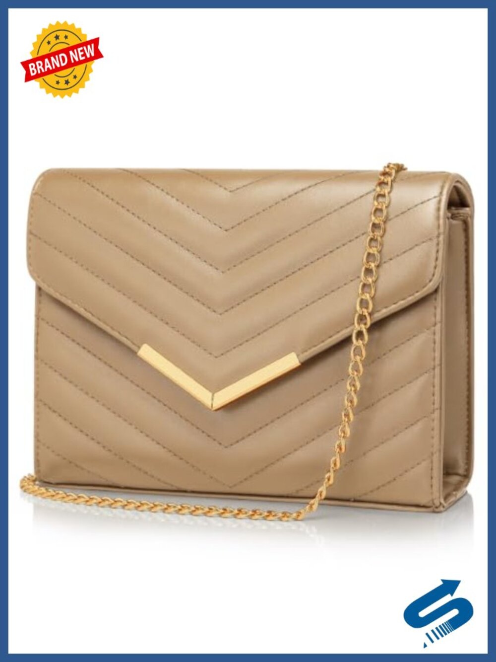 Faux Saffiano Leather Chevron Quilted Evening Clutch Crossbody Bag